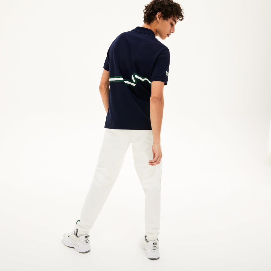 Men's Geometric Stripe Print Polo Shirt--Navy Blue