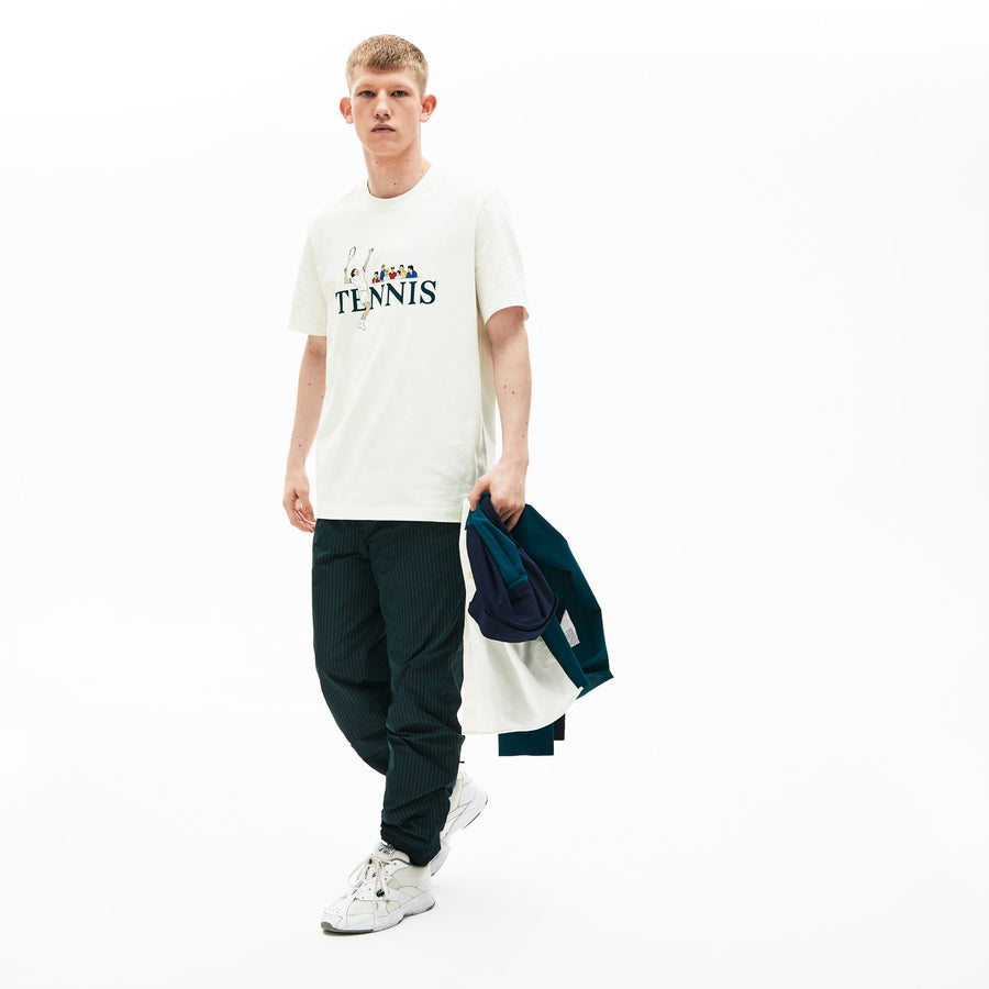 Unisex Lacoste LIVE Tennis Design Cotton Crew Neck T-Shirt--White