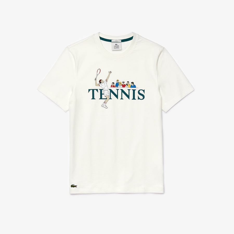 Unisex Lacoste LIVE Tennis Design Cotton Crew Neck T-Shirt--White