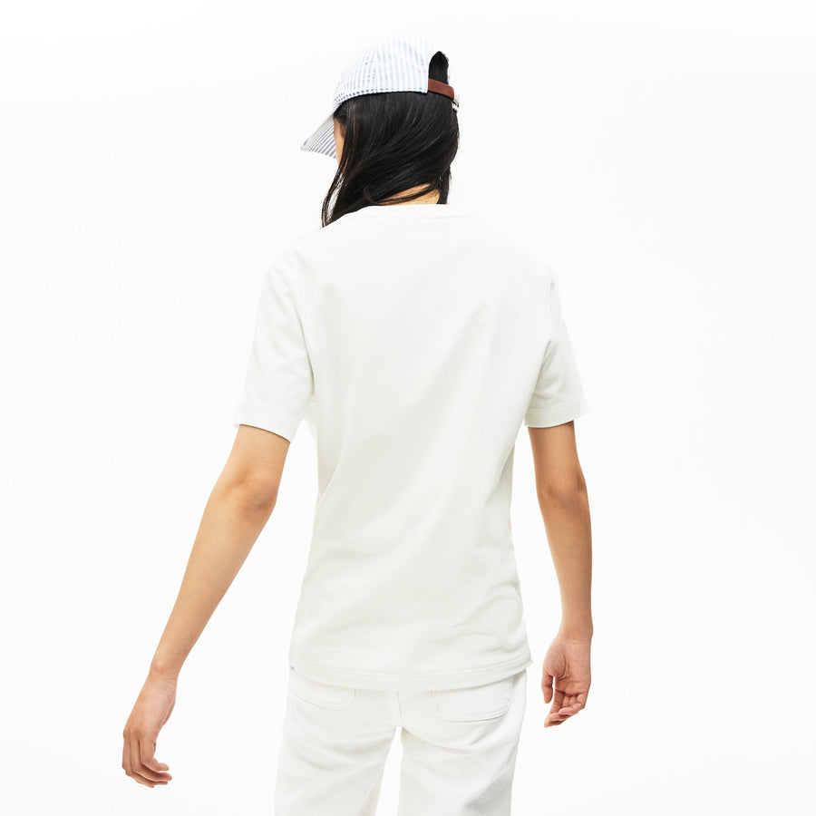Unisex Lacoste LIVE Tennis Design Cotton Crew Neck T-Shirt--White