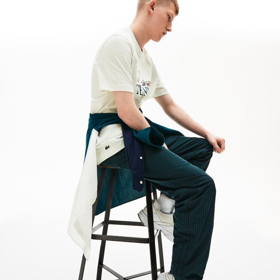 Unisex Lacoste LIVE Tennis Design Cotton Crew Neck T-Shirt--White