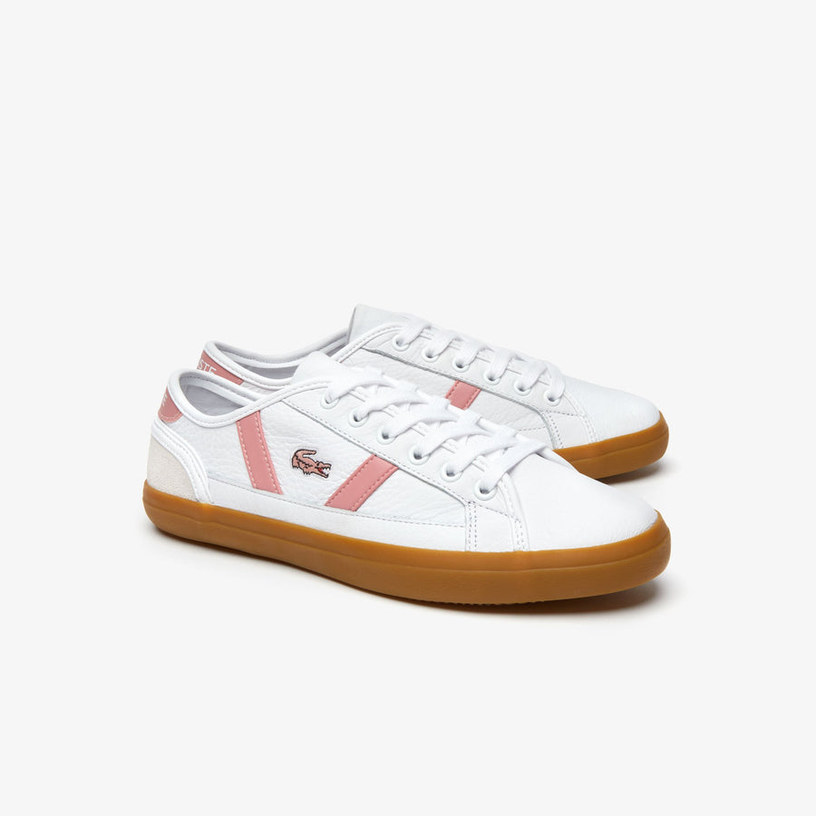 Women's Sideline Leather Sneakers--White / Pink