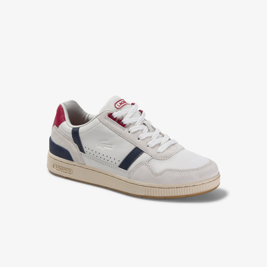 Women's T-Clip Leather and Suede Sneakers--Off White/Navy/Red