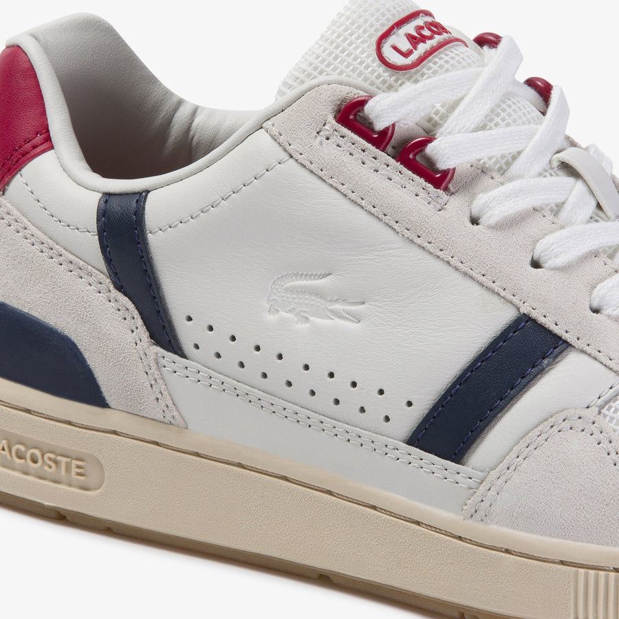 Women's T-Clip Leather and Suede Sneakers--Off White/Navy/Red