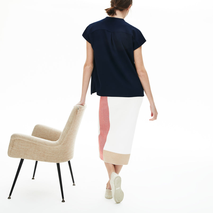 Women's Mao-Collar Sleeveless Wovenshirt--Navy Blue