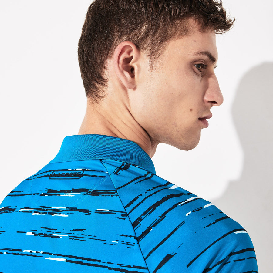 Men's Lacoste SPORT x Novak Djokovic Print Jersey Polo Shirt--Blue/Navy Blue/White