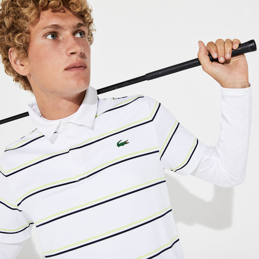 Men's Lacoste SPORT Striped Breathable Jersey Golf Polo Shirt