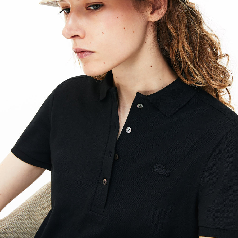 Women's Stretch Cotton Polo Piqué Dress--Black