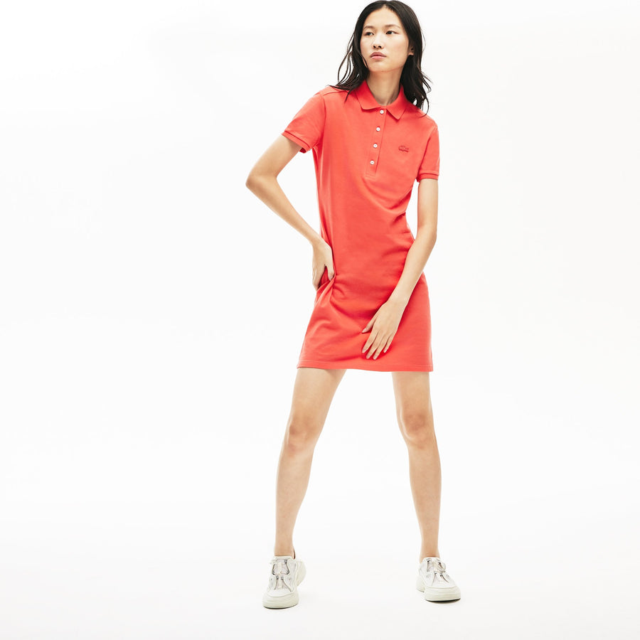 Women's Stretch Cotton Polo Piqué Dress--Energy Red