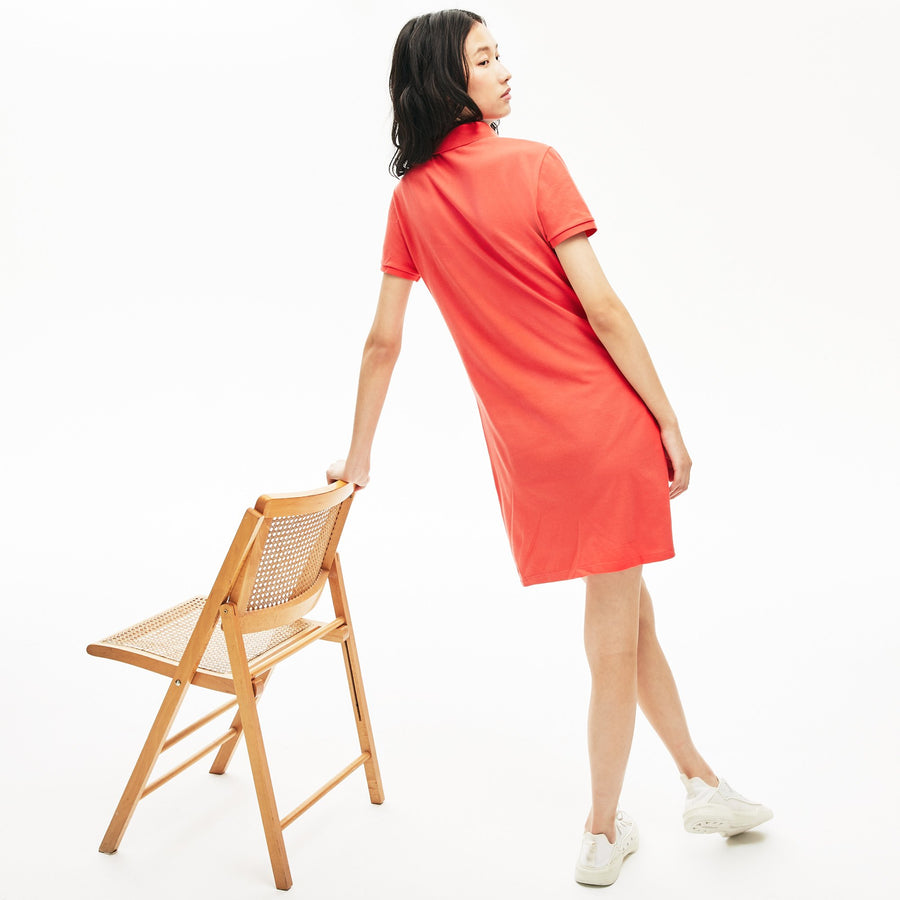 Women's Stretch Cotton Polo Piqué Dress--Energy Red