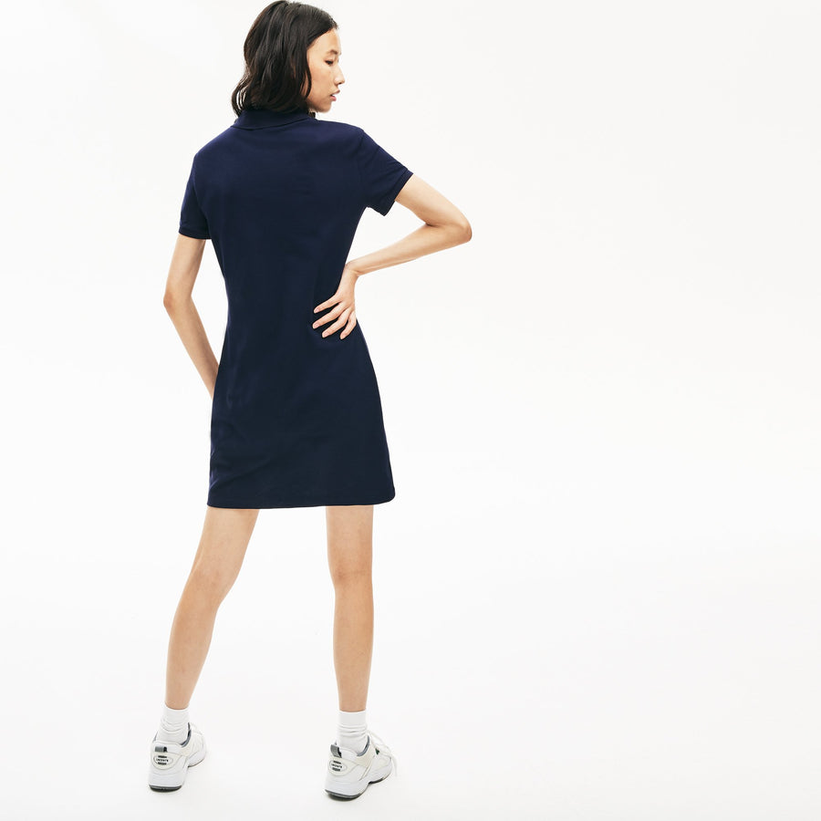Women's Stretch Cotton Polo Piqué Dress--Navy Blue