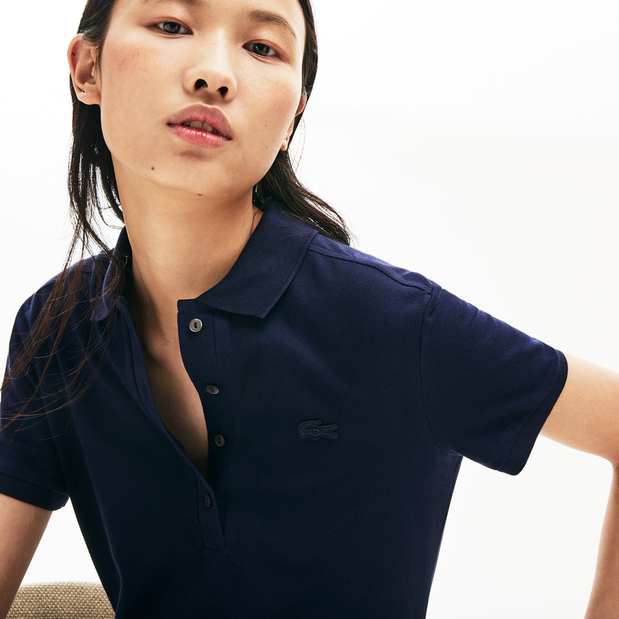 Women's Stretch Cotton Polo Piqué Dress--Navy Blue