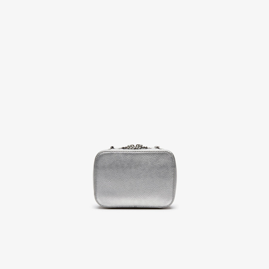 Women's Croco Crew Grained Leather Zip Shoulder Bag--Silver