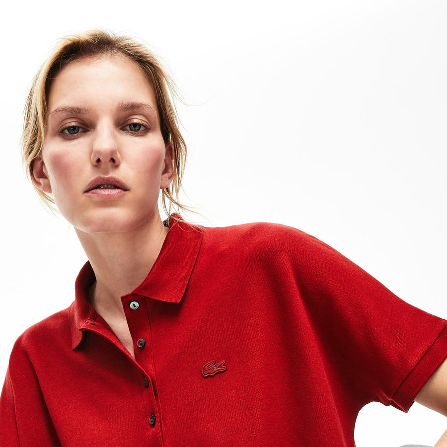 Women's Lacoste Boxy Fit Flowing Stretch Cotton Piqué Polo Shirt--Alizarin