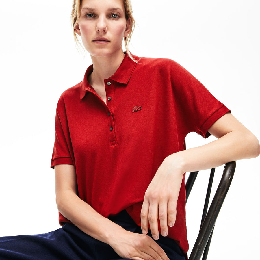 Women's Lacoste Boxy Fit Flowing Stretch Cotton Piqué Polo Shirt