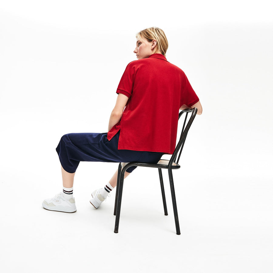 Women's Lacoste Boxy Fit Flowing Stretch Cotton Piqué Polo Shirt--Alizarin