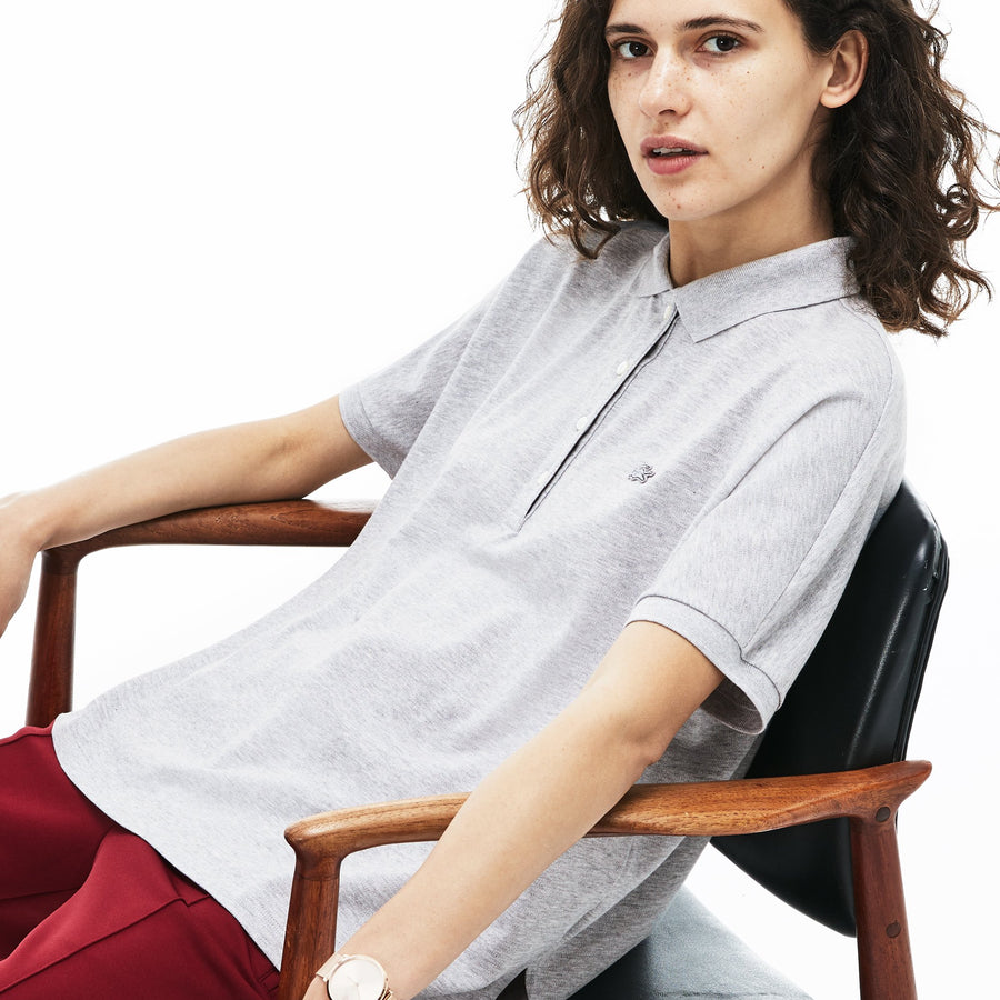 Women's Lacoste Boxy Fit Flowing Stretch Cotton Piqué Polo Shirt
