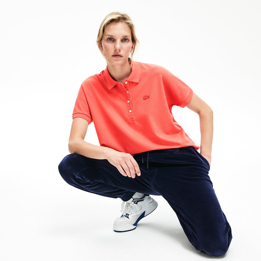 Women's Lacoste Boxy Fit Flowing Stretch Cotton Piqué Polo Shirt--Pink