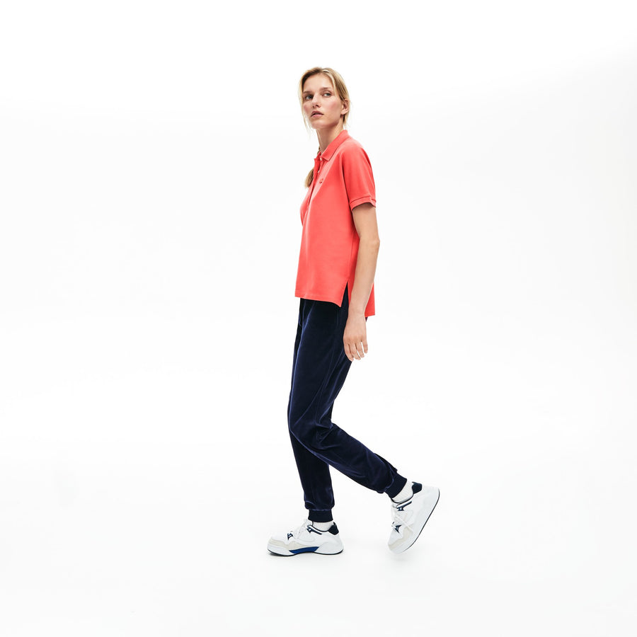 Women's Lacoste Boxy Fit Flowing Stretch Cotton Piqué Polo Shirt--Pink