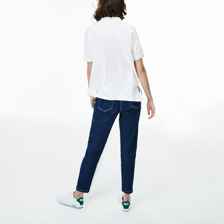 Women's Lacoste Boxy Fit Flowing Stretch Cotton Piqué Polo Shirt--White