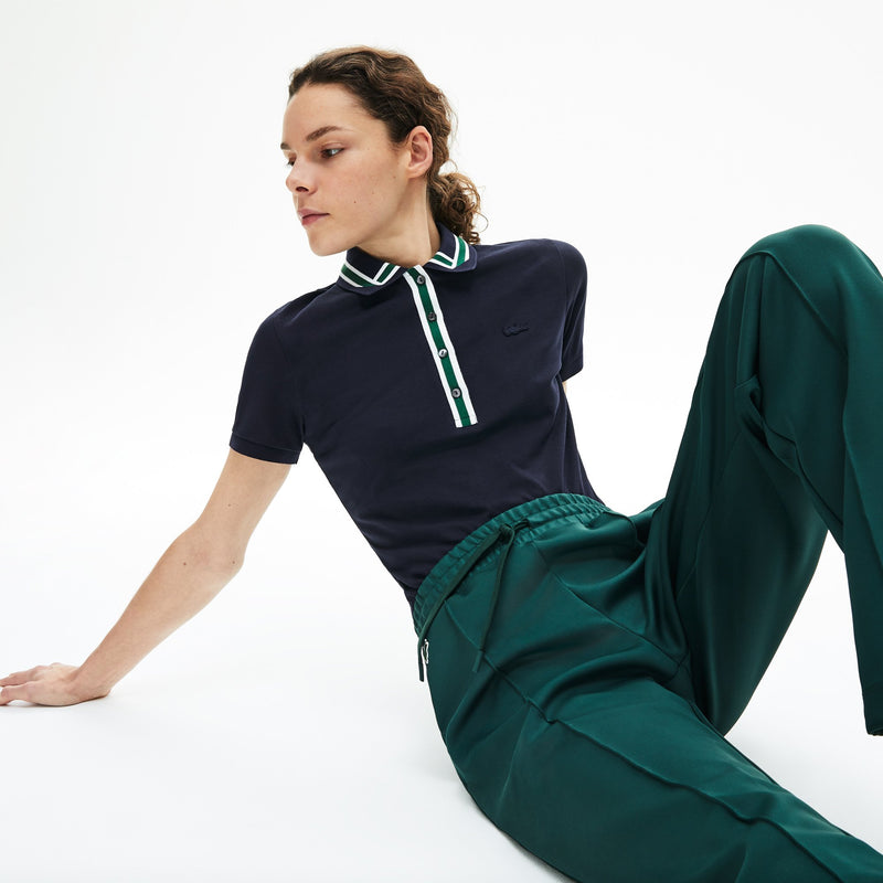 Women's Contrast Placket and Collar Polo Piqué