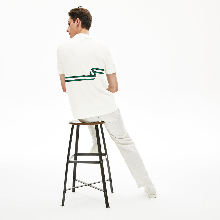 Men's Geometric Stripe Print Polo Shirt--Flour