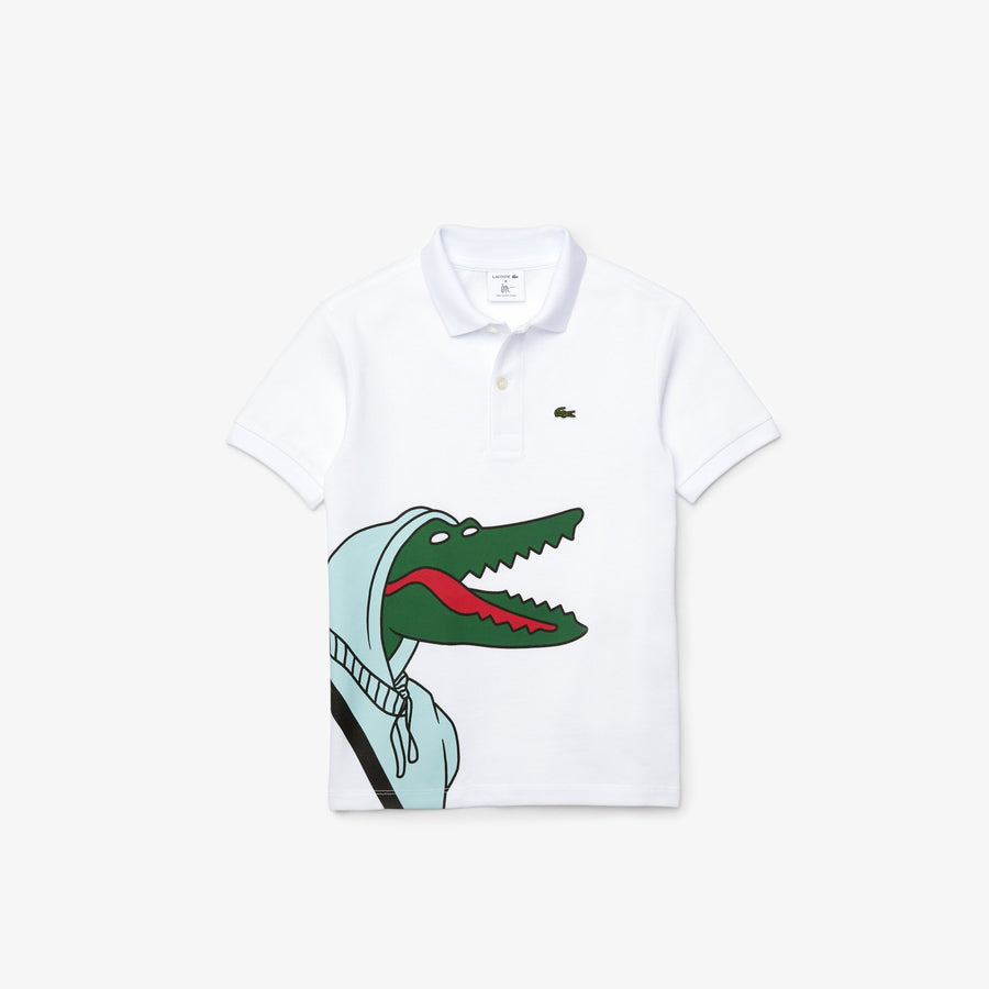 Boys' Lacoste X Jean-Michel Tixier Croc Print Polo Shirt--White/Cicer