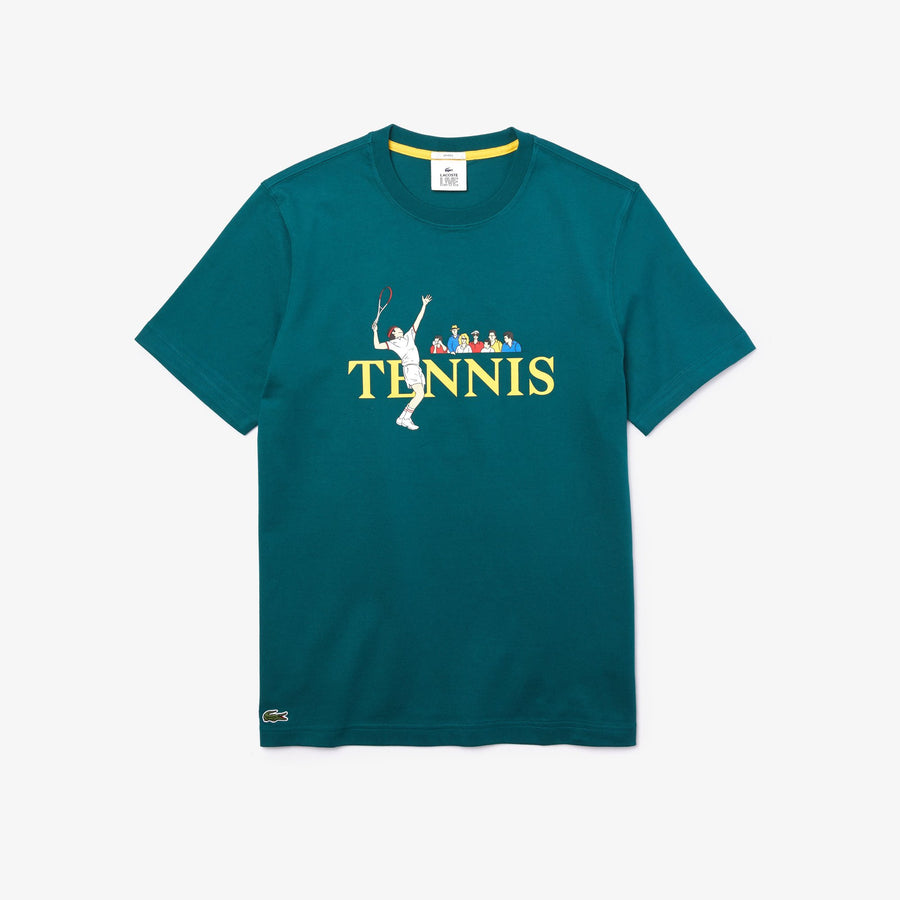 Unisex Lacoste LIVE Tennis Design Cotton Crew Neck T-Shirt--Green/White